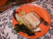 Fisch- Gedaempfter Fisch in Weiskohlblaetter mit Hoisin Sosse und Ingwer - Rezept