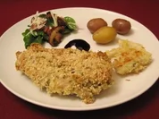 Hähnchenbrust im Mandel-Kräuter-Mantel mit Fenchel und Baby-Spinatsalat - Rezept