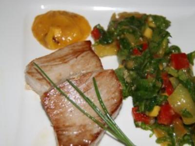 Fisch: Thunfischfilet mit Mangosauce und Paprikasalat - Rezept