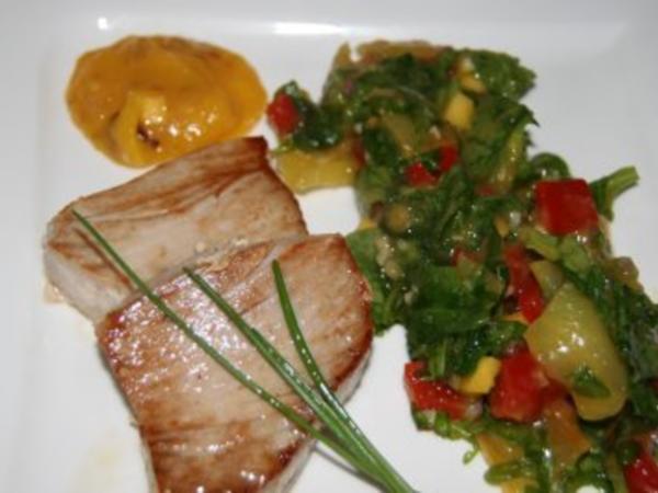 Fisch: Thunfischfilet mit Mangosauce und Paprikasalat - Rezept - kochbar.de