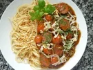 Cabanossi-Mungobohnen-Pfanne an Spaghetti - Rezept