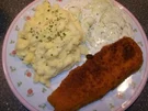 Rezept: Fischfilet mit Kartoffelbrei u. Gurkensalat Fischfilet mit Kartoffelbrei u. Gurkensalat - Rezept