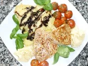 Kartoffel-Spargel-Gratin mit Thunfischsteak ,Kräutertomaten und Tête de Moine - Locken - Rezept