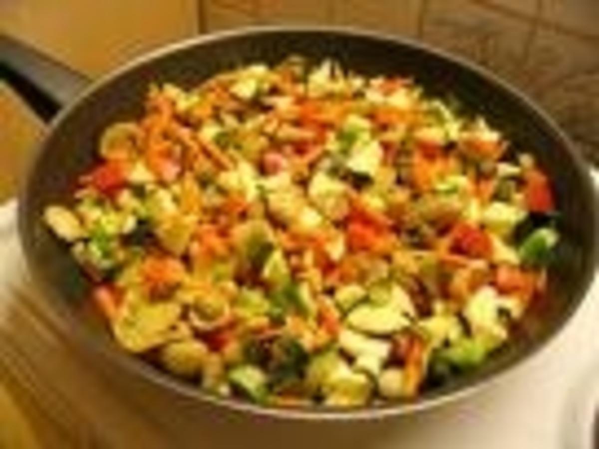 Gebratenes Gemüse süss - sauer - Rezept