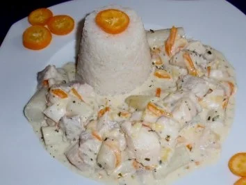 Rezept: Spargel-Rotbarsch-Ragout in Kumquats-Sahnesoße und Reistürmchen Bild Nr. 9 Spargel-Rotbarsch-Ragout in Kumquats-Sahnesoße und Reistürmchen - Rezept - Bild Nr. 9