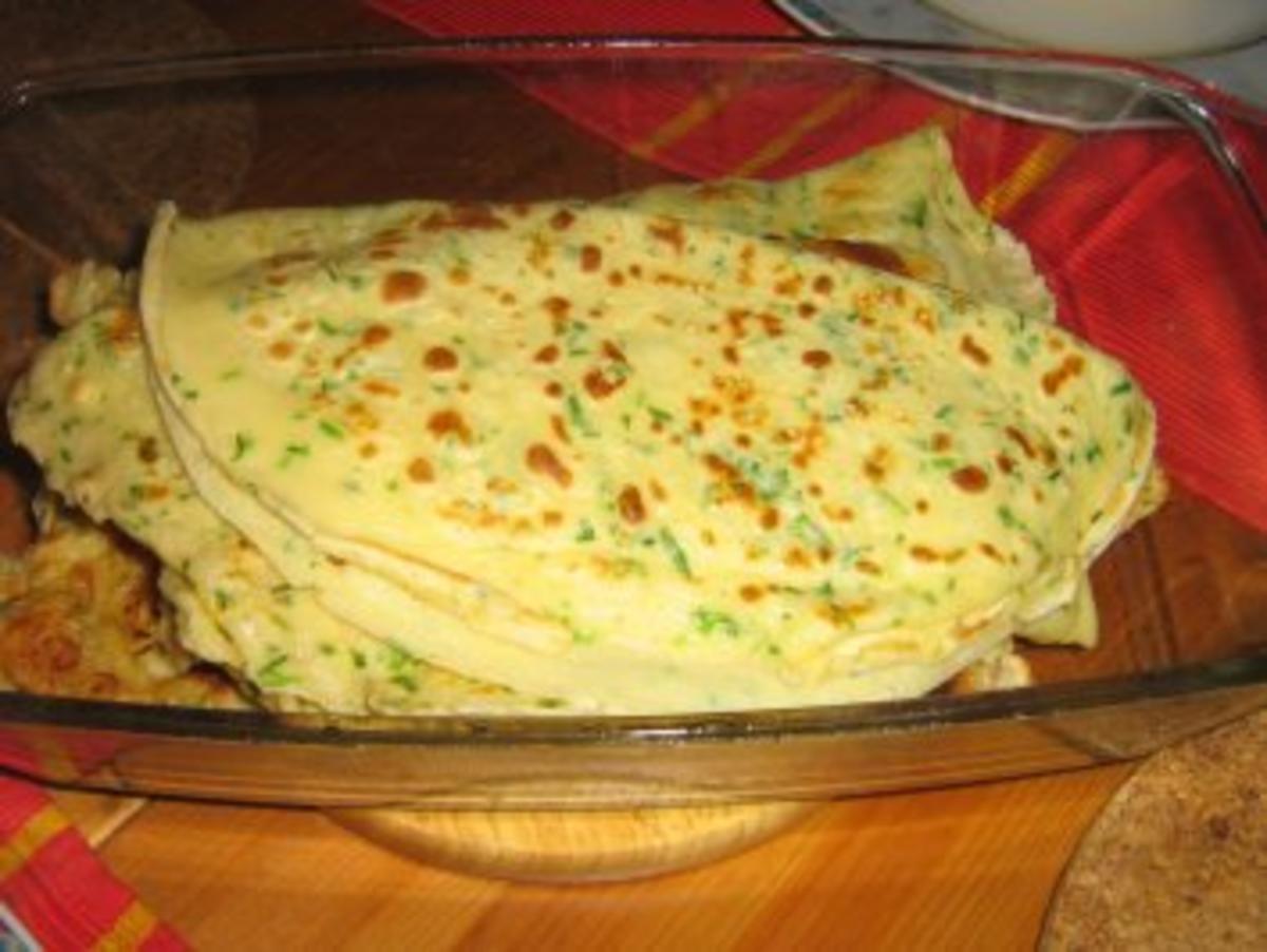 Kräuterpfannkuchen mit grünem Spargel und Champignonsoße - Rezept - Bild Nr. 5