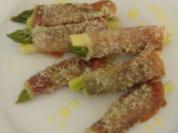 Gratin von grünem Spargel und Serranoschinken - Rezept