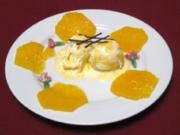 Orangencarpaccio mit Schuss an Pfirsich-Mango-Eis - Petit Amour - Rezept