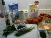 Vegetarisch:  Pfannkuchenturm mit Kräutern und Tomatenfüllung - Rezept