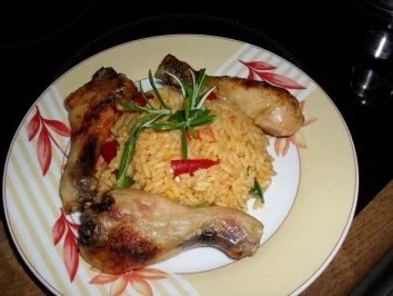 Rezept: Hähnchenunterkeulen mit Gemüse und Reis Hähnchenunterkeulen mit Gemüse und Reis - Rezept