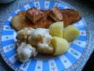 Lachswürfel auf paniertem Pangasiusfilet - Rezept