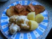 Lachswürfel auf paniertem Pangasiusfilet - Rezept