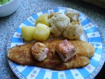 Lachswürfel auf paniertem Pangasiusfilet - Rezept - Bild Nr. 8
