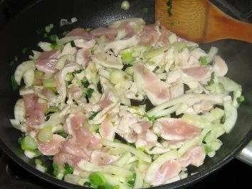 Scharfes Hähnchengeschnetzeltes mit Fenchel an Spaghettini - Rezept - Bild Nr. 3