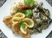 Schweine-Medaillons mit Pilzen in Cognac-Rahm an Vanille-Reis - Rezept