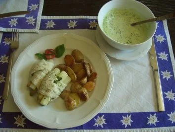 Rezept: gedämpfte Goldbuttfilet-Röllchen gedämpfte Goldbuttfilet-Röllchen - Rezept