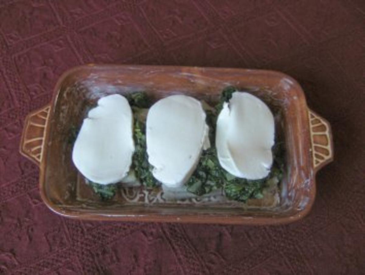 Seelachs mit Blattspinat und Mozarella überbacken - Rezept - Bild Nr. 3
