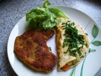 scharfes Kotelett mit Gemüseomelett - Rezept