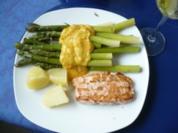 Lachs , Orangensoße und grüner Spargel - Rezept
