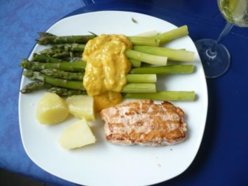 Lachs, Orangensoße und grüner Spargel - einfach - von rollimops