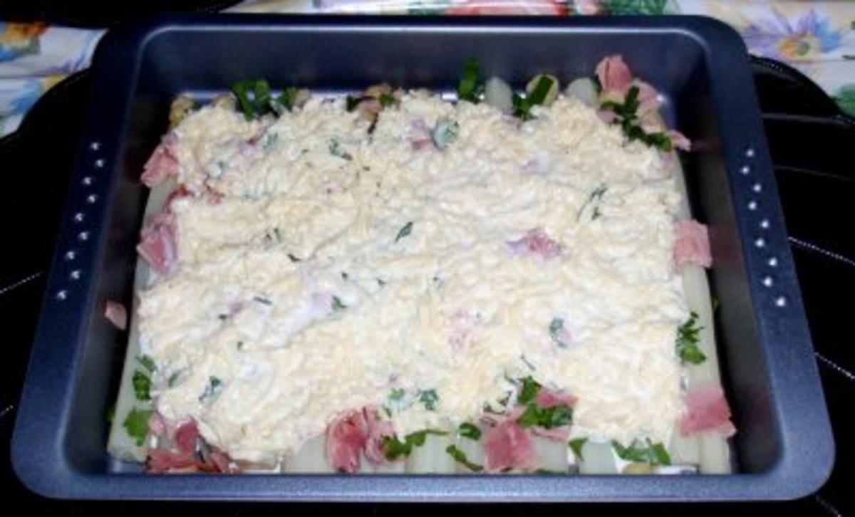 Spargel überbacken mit einer Käse-Sahnesoße und Petersilienkartoffeln - Rezept - Bild Nr. 8