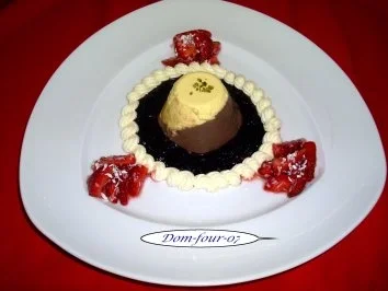 Rezept: Vanille-Schoko-Panna-Cotta auf Heidelbeerspiegel mit Erdbeerkokossalat & Sherry abgeschmec Bild Nr. 5 Vanille-Schoko-Panna-Cotta auf Heidelbeerspiegel mit Erdbeerkokossalat & Sherry abgeschmec - Rezept - Bild Nr. 5