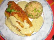 Pangasiusfilet mit  Parmesan Panade an Senf-Dill-Sauce - Rezept