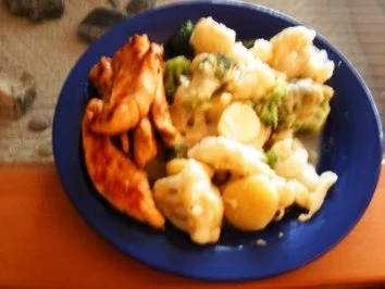 Rezept: Blumenkohl-Broccoli-Kartoffel Gratin mit Hähnchenbruststreifen Bild Nr. 4 Blumenkohl-Broccoli-Kartoffel Gratin mit Hähnchenbruststreifen - Rezept - Bild Nr. 4