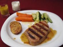 Tunfischsteak mit Gemüse und Dips - Grilled Ahi Tuna with vegetables and dip - Rezept - Bild Nr. 2