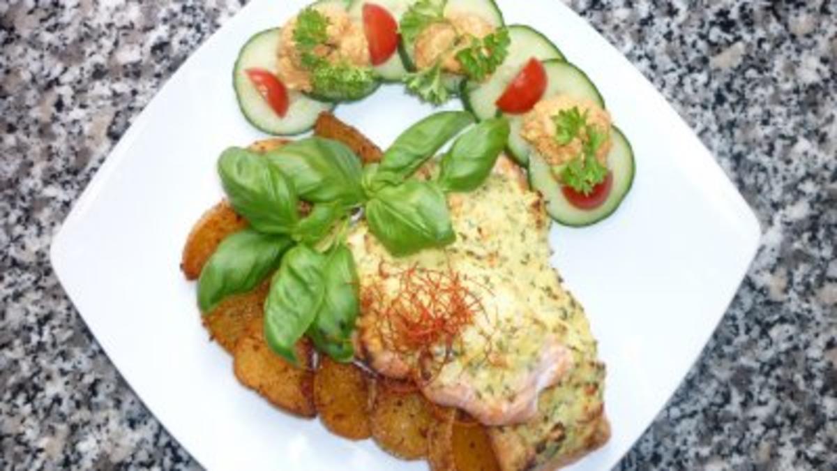 Paprikakartoffeln an Lachs im Sommermantel - Rezept