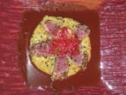 Tunfisch mit Jakobsmuschel auf Avocadocreme mit Schokoladensoße - Rezept - Bild Nr. 2