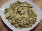 Nudeln mit Bohnen in Senf-Sahne-Soße - Rezept