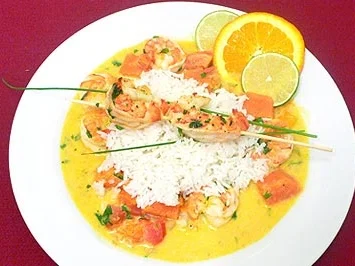 Garnelen an Kürbis "Camarao na moranga com arroz branco" - Rezept