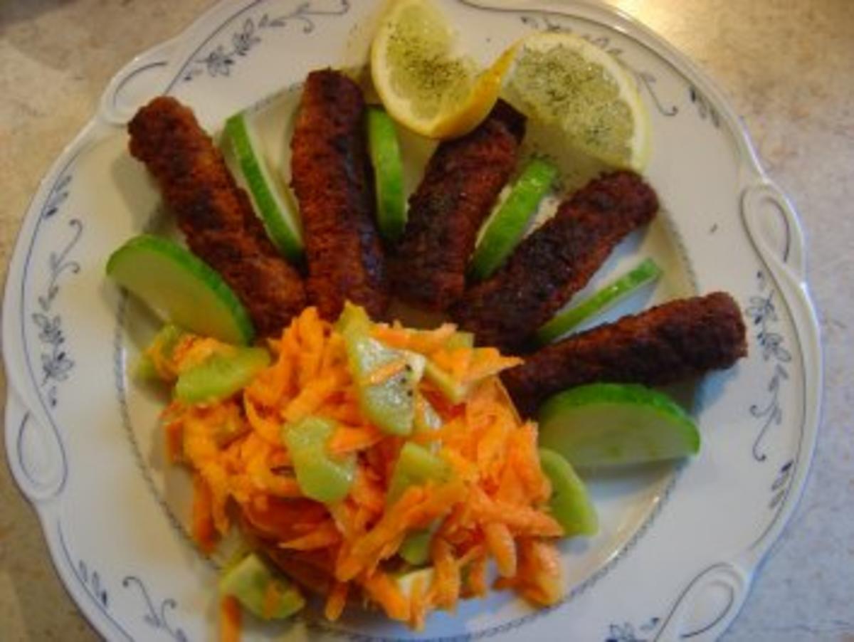 Möhren-Kiwi-Salat auf Zwieback mit Cavapcici - Rezept - Bild Nr. 2