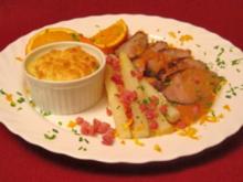 Entenbrustfilet a l’orange mit Kartoffelsoufflee und Spargelbündchen - Rezept - Bild Nr. 2