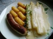 Spargel, Kroketten und Bratwurst - Rezept