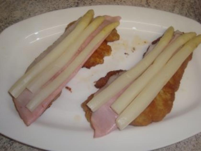 Fleischgerichte: Wiener Schnitzel mit Schinken, Spargel und Käse ... Fleischgerichte: Wiener Schnitzel mit Schinken, Spargel und Käse ...