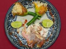 Red Snapper mit Knoblauch, Reis und Zucchiniblüte - Rezept - Bild Nr. 2