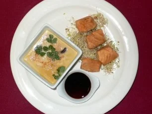 Samtgelee mit Garnelen und gedämpfter Lachs - Rezept - Bild Nr. 2