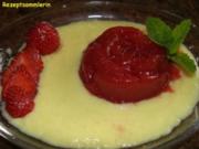 Dessert:  ERDBEERROSE in Vanillesauce - Rezept