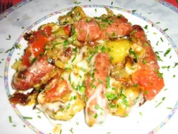 Merquez mit Kartöffelchen gebraten und mit Mozzarella überbacken - Rezept - Bild Nr. 7