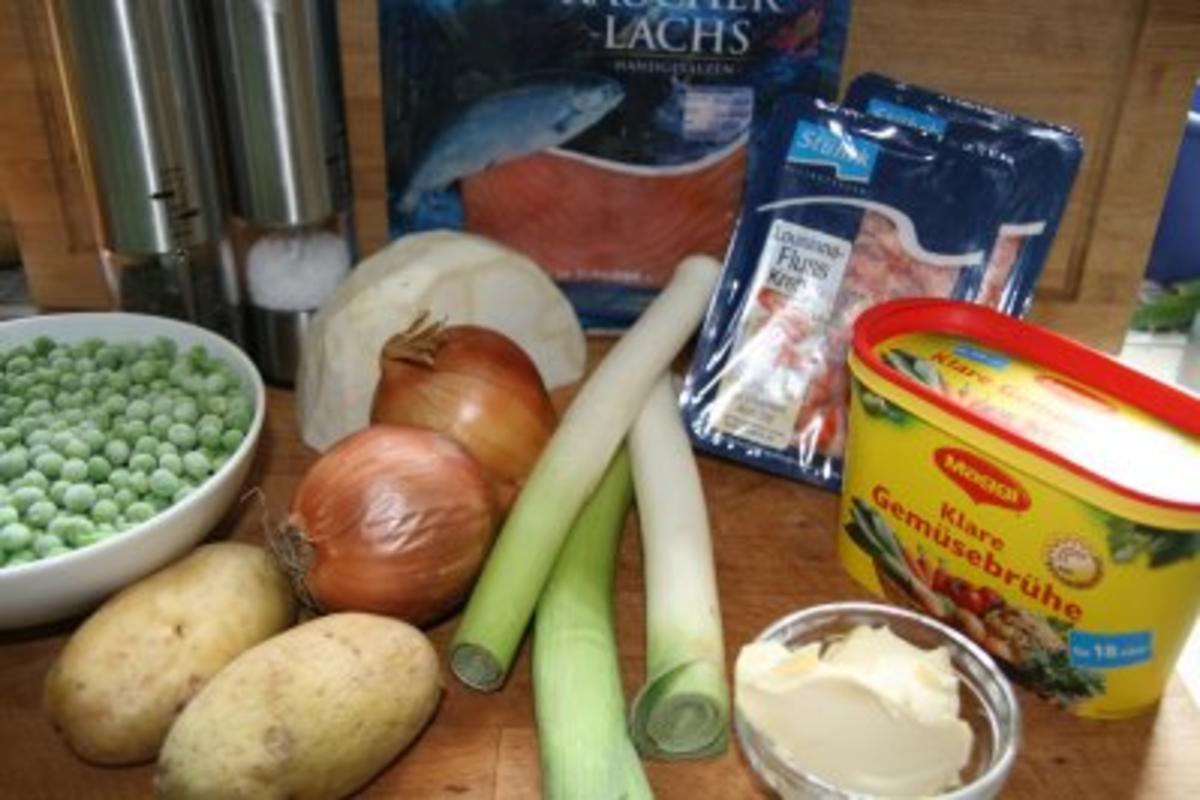 Suppe: Erbsensuppe mit Lachs und Flusskrebsen - Rezept - Bild Nr. 2