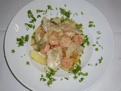 Bourride aus Fisch-Variationen u. karamellisierten Scampi - Rezept