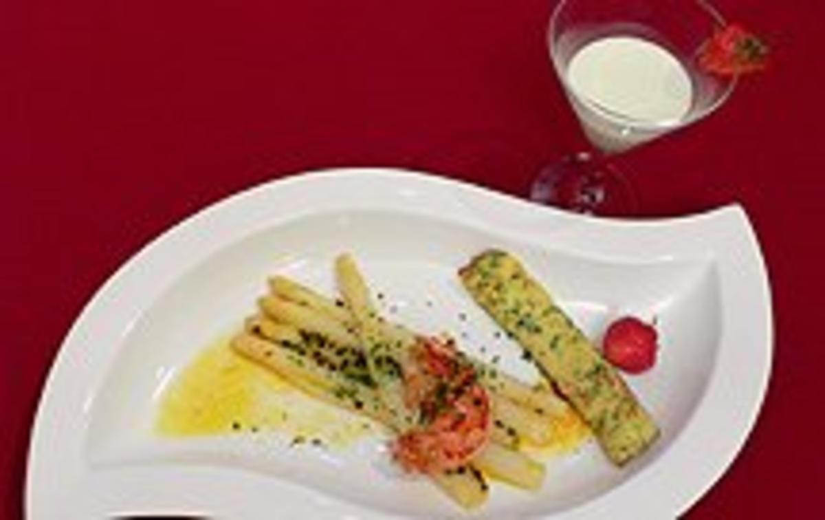 Spargel mit Scampi in Passionsfrucht-Dressing und Zitronensorbet - Rezept - Bild Nr. 2