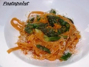 Tomatentagliatelle mit grünem Spargel in Orangensauce - Rezept - Bild Nr. 8