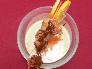 Rezept: Kohlrabicremesuppe mit Zimt und Fischfiletspieß in Haselnusskruste Bild Nr. 2 Kohlrabicremesuppe mit Zimt und Fischfiletspieß in Haselnusskruste - Rezept - Bild Nr. 2