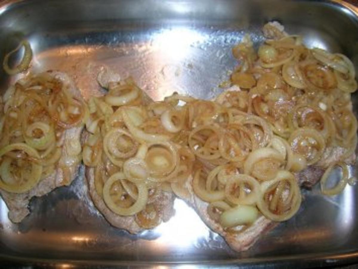 Zwiebel-Sahne-Schnitzel  mit Kartoffelpüree(oder Kotelett/Putenschnitzel/Hähnenbrustfilets - Rezept - Bild Nr. 6
