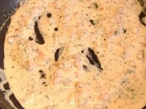 Rezept: Kalbsschnitzelchen mit Spinat und Käse gratiniert auf Tomatenspaghetti Bild Nr. 3 Kalbsschnitzelchen mit Spinat und Käse gratiniert auf Tomatenspaghetti - Rezept - Bild Nr. 3