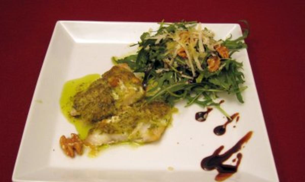 Fisch mit Pestokruste und Rucola-Walnuss-Salat - Rezept Von
Einsendungen Das perfekte Dinner