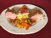 Kalbsfilet in der Schwarzbrotkruste mit Kartoffel-Schichttürmchen - Rezept